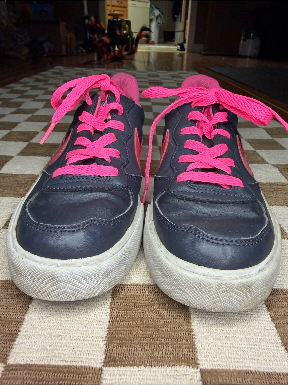 Nike Women's Navy Sneakers with Pink Laces